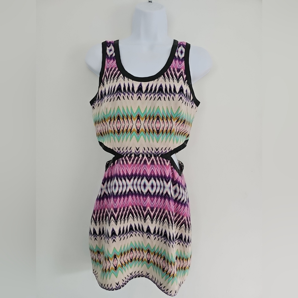 Parker Nordstrom Cut-out Mini Bodycon Dress 100% Silk Size XS Multicolor Geo